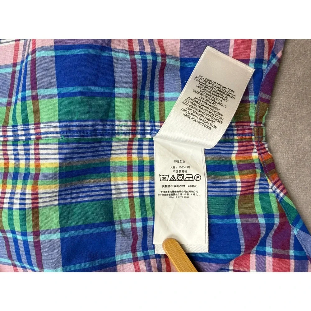 Polo Ralph Lauren Boys L 14-16 Multicolor Plaid Madras Button Down Shirt Stretch